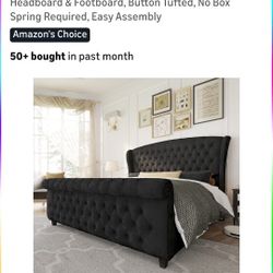 Brand New AMERLIFE King Size Velvet Bed Frame – Black (Still in Box)


