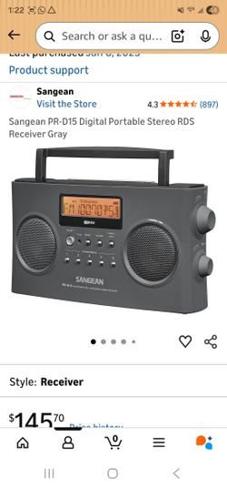 Sangean PR-D15 Digital Portable Stereo RDS Receiver Gray