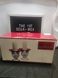 Mikasa Celebrations Corinth Ruby cut-to-clear crystal candle holders in their original box