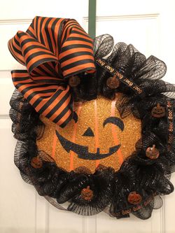 Pumpkin and ribbon wreath