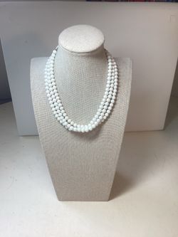 Vintage White 3 Strand Glass Bead Necklace