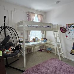 Twin Loft Bed With Desk Built In.  Perfect For Older Kids And For Small Room Spaces.