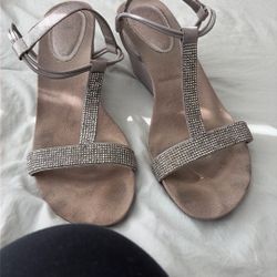 Women’s Silver Bling Sandals Wedge Heel 2 Inch
