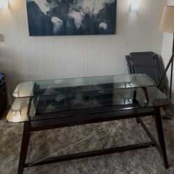 Modern Contemporary Glass Top Executive Desk & Matching 2-Drawer File Cabinet