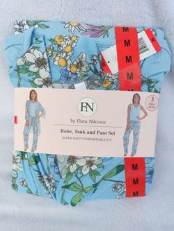 Floral Pajama Set with Matching Robe - Women's Size Medium