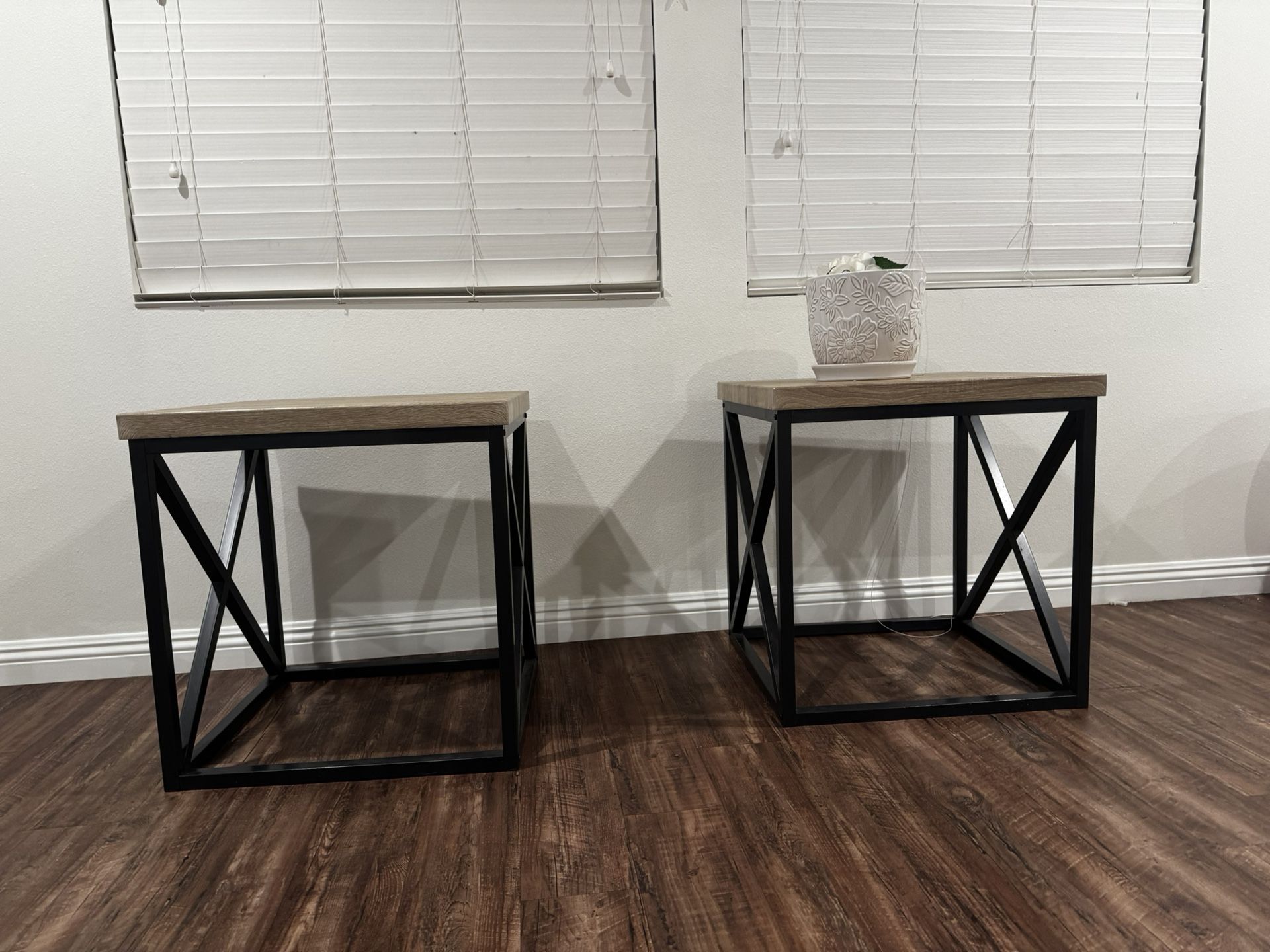 Modern Wood & Metal Table Set (Coffee Table + 2 End Tables)