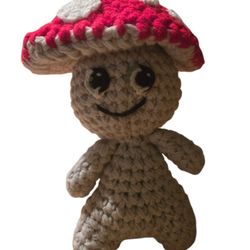 handmade crochet mushroom sprite 10" beige and red