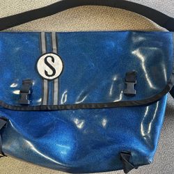 Vintage  Chrome Messenger Bag Schwinn Sparkle Blue Large