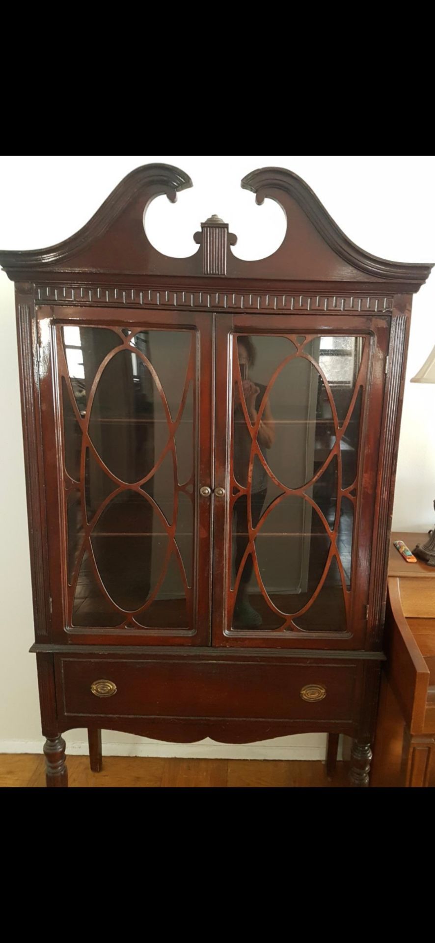 Antique China Cabinet- Solid Wood w/ Glass Doors