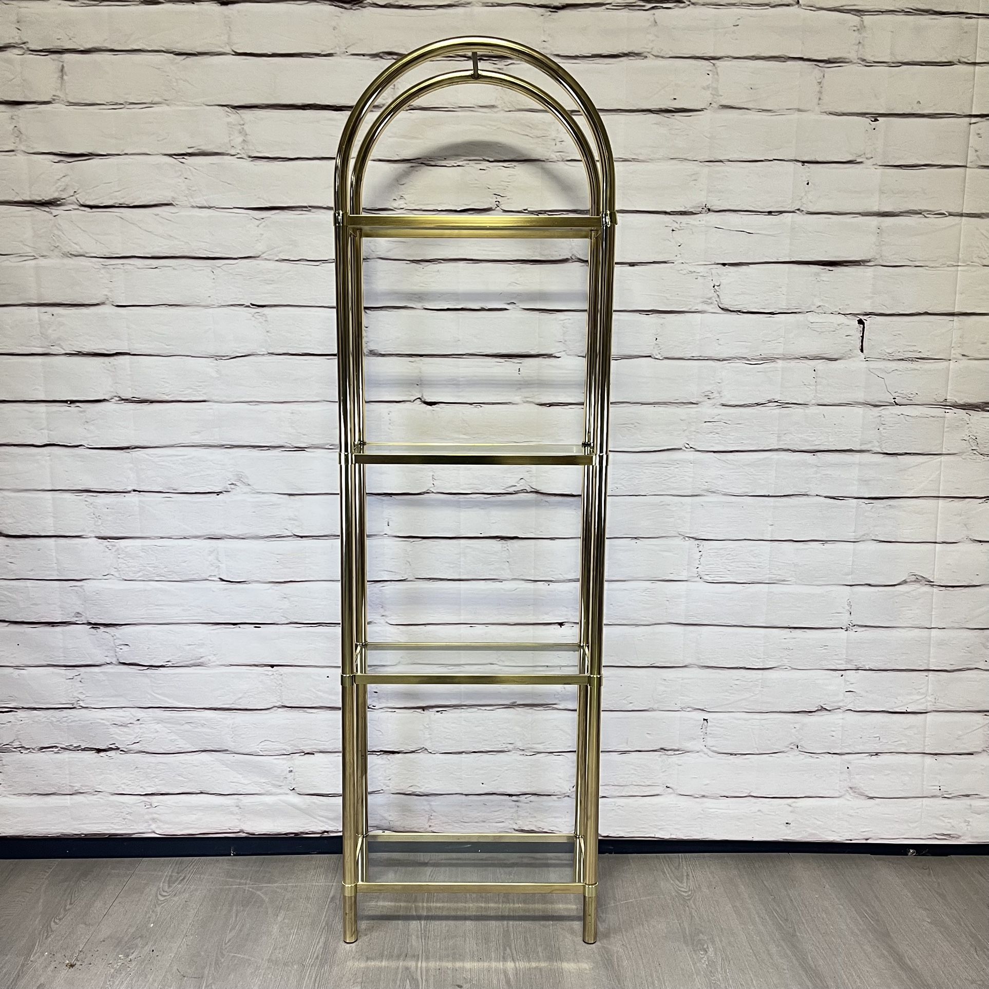 Vintage Gold Tone Metal & Glass Bookcase