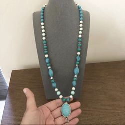 White And Blue Beads Necklace String