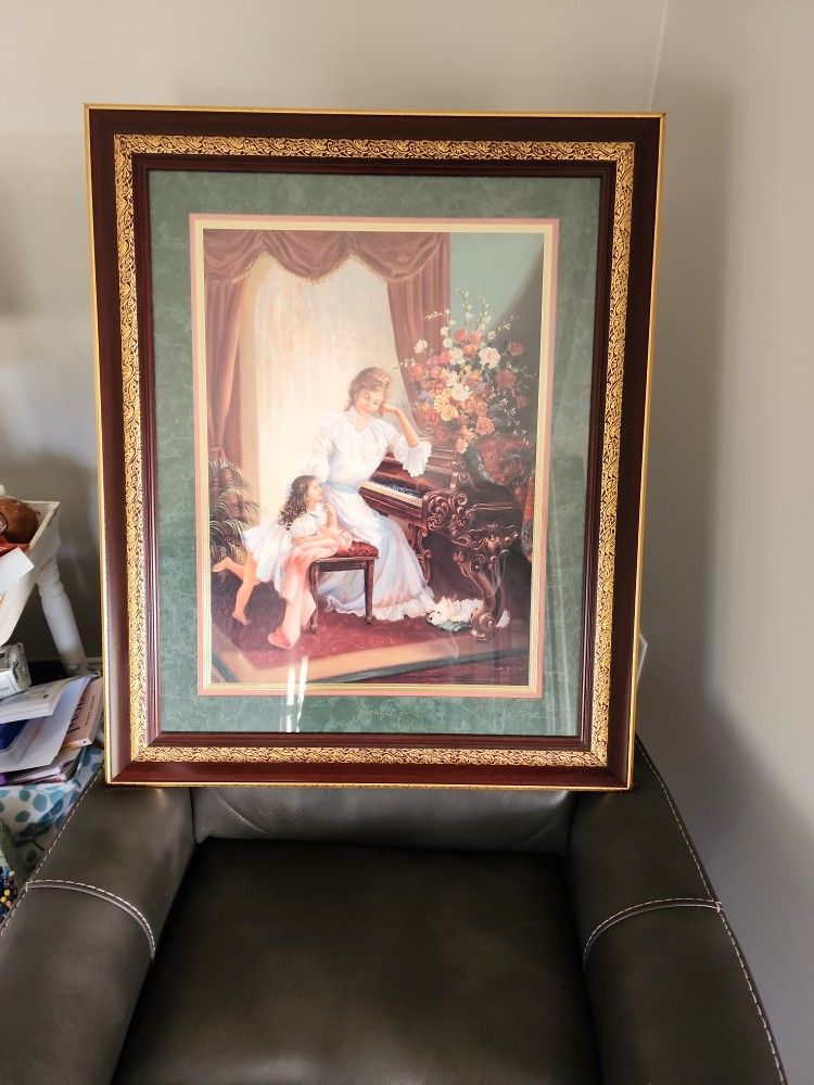 Large Home  Interior Picture Girl And Lady With Grand Piano.
