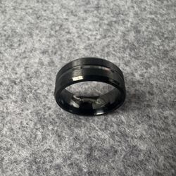 Sleek Black Plated Ring With Brushed Center Finish - Size 8