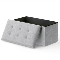 Gray 30" Storage Ottoman Bench Folding Bench with 90L Hidden Storage, Large End of Bed Bench