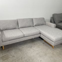 *DELIVERY* West Elm Pearl Grey Deco Weave Eddy Reversible Chaise Sectional Sofa 