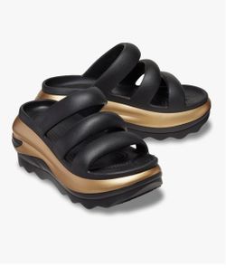Crocs Mega Crush Metallic Triple Strap Sandals Womens 8 Black Gold Platform
