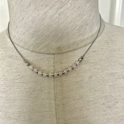 Dainty Silver Tone Small Beaded Necklace 