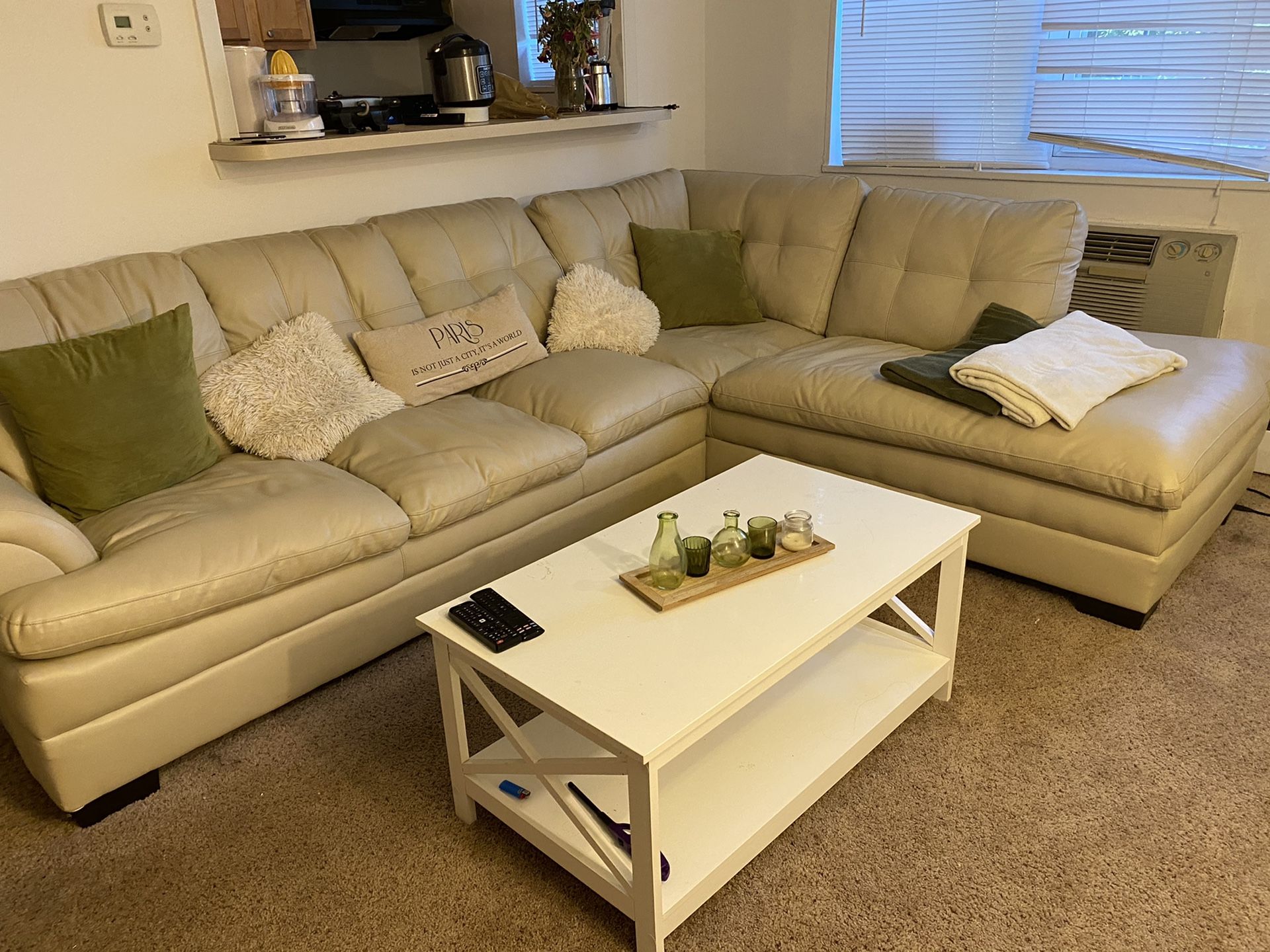 Leather Beige Couch / Sectional .