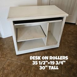 SOLID/STURDY WOODEN DESK ON ROLLERS