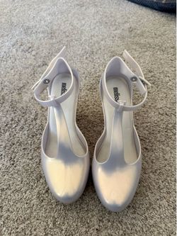 Melissa Jelly Block Heel T-Strap Shoes Pearlescent Size 7