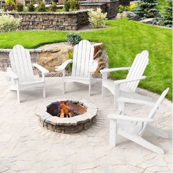 4X White HDPS Adirondack chair with cup holder
