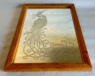 Vintage Style Wall Mirror with Etched Phoenix Bird Design