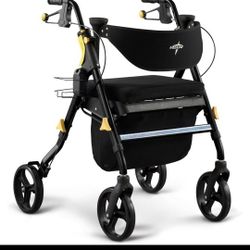 Medline Premium Empower Rollator Walker with Memory Foam Seat & Backrest 300 lb