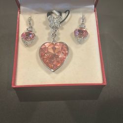 Borun Pink Heart Crystal Jewelry Set