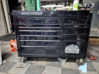 Mac Tool box and tons of tools drill press,air compressor,engine hoist, motocycle jack