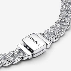 AUTHENTIC PANDORA TIMELESS PAVE CUBAN CHAIN BRACELET! 925 STERLING SILVER!