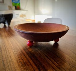 Vintage Wooden Bowl With Red Feet