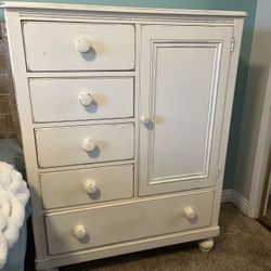 White Farmhouse Style Girls Dresser with Bookcase