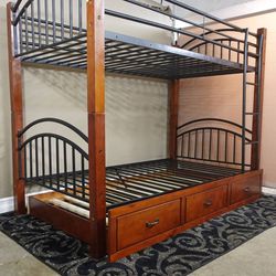 Twin Metal Bunk Bed with Rolling Trundle Bed  (Fits 3 Beds) - Delivered 