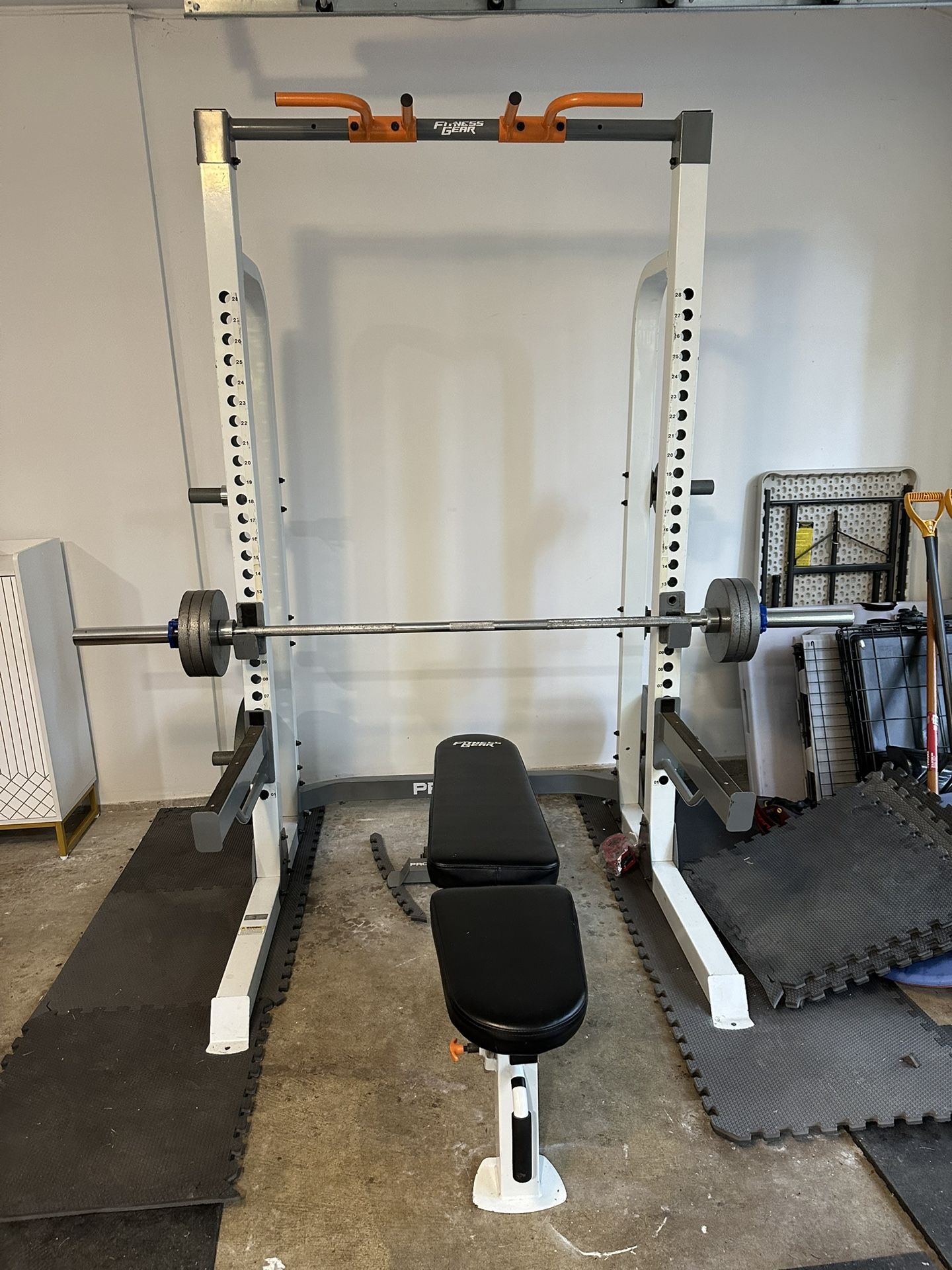 Lifting Rack And Weights With Bench