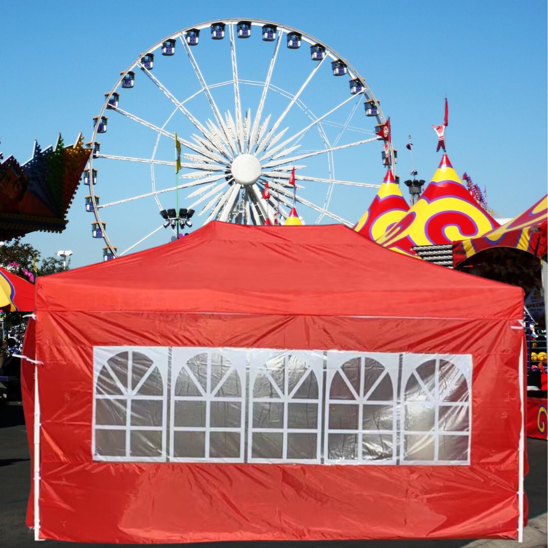 Heavy Duty Ez Pop-up Canopy Tent with Sidewalls 10x15, Red