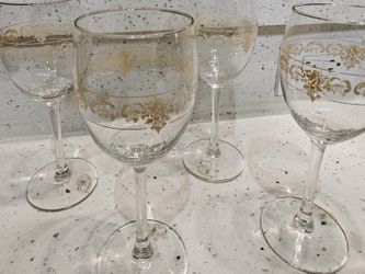 4 J Preziosi Etched Wine Glasses, Vintage, Italian