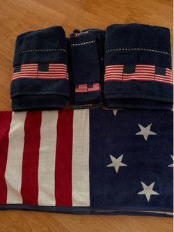 Americana New Beach towel with two Bath towels, one hand towel and  two wash clothes brand new