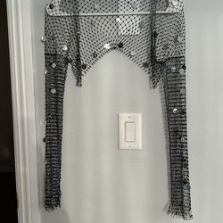 rhinestone fishnet shawl" or "mesh crop top