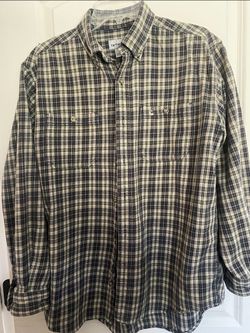 Carhartt Shirt Mens Large Blue Grn Khaki Plaid Button Up Flannel Workwear Adult