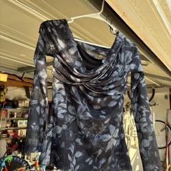 Steve Madden Draped Neck Mesh Long Sleeve Top L