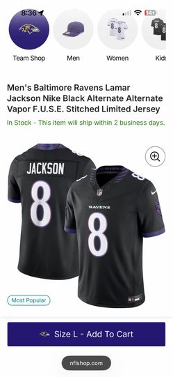 Men's Nike Lamar Jackson Black Baltimore Ravens Alternate Alternate Vapor F.U.S.E. Stitched Limited Jersey