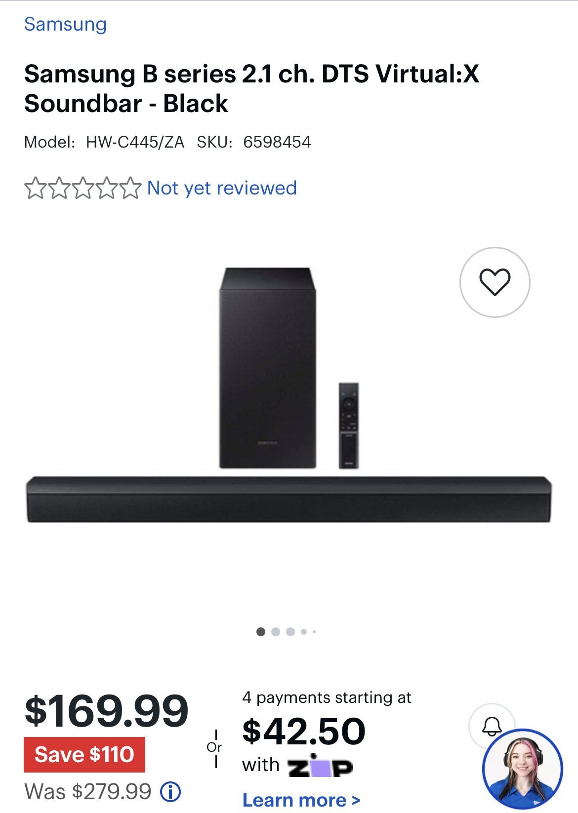 Samsung B series 2.1 ch. DTS Virtual: X Soundbar Subwoofer Included