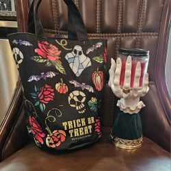 Witch Hand Candle Holder And Trick Or Treat Bag.  Bath & Body Works.