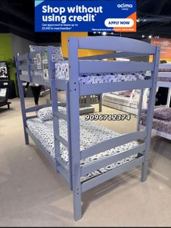 Twin Twin Grey Bunkbed with Orthopedic Mattress Included