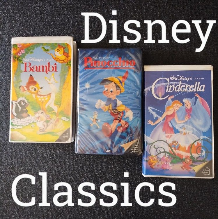 DISNEY CLASSICS (Bambi, Pinocchio, Cinderella) BLACK DIAMOND VHS ($15 each)