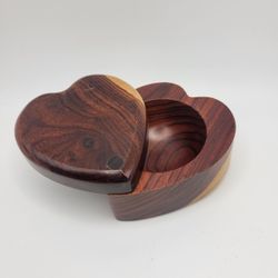 Vintage Handcrafted Wood Heart Shape Trinket Box Sliding Lid Dark Wood 3"
