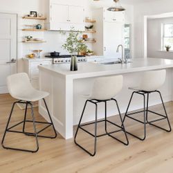 3X Linen Color 24” Swivel Fabric Barstools 