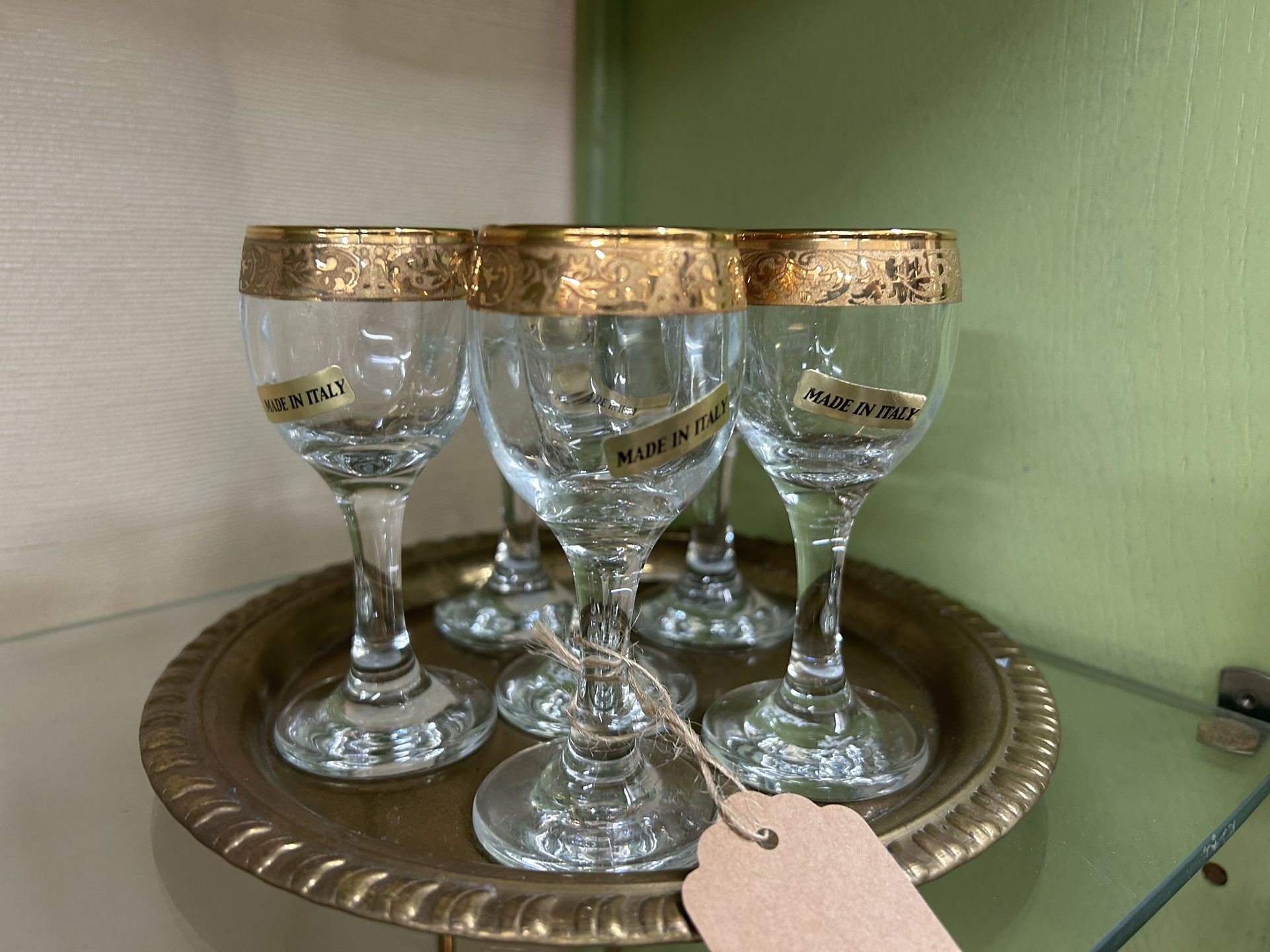 Set of 6 Vintage Italian Small Glasses w/ Gold Rim