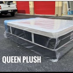 NEW Mattress Queen Size Plush Pillowtop With Box Spring // Offer  🚚