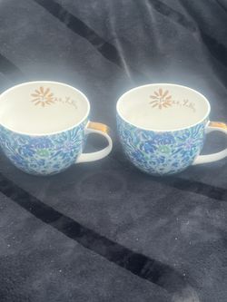 2 Floral mugs  Lily pitzer  12 Oz With Gold handles